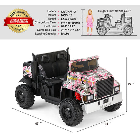 New Pink Camo 24V Battery Kids Ride On Truck with Trailer and Remote Control