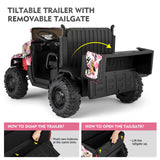 New Pink Camo 24V Battery Kids Ride On Truck with Trailer and Remote Control