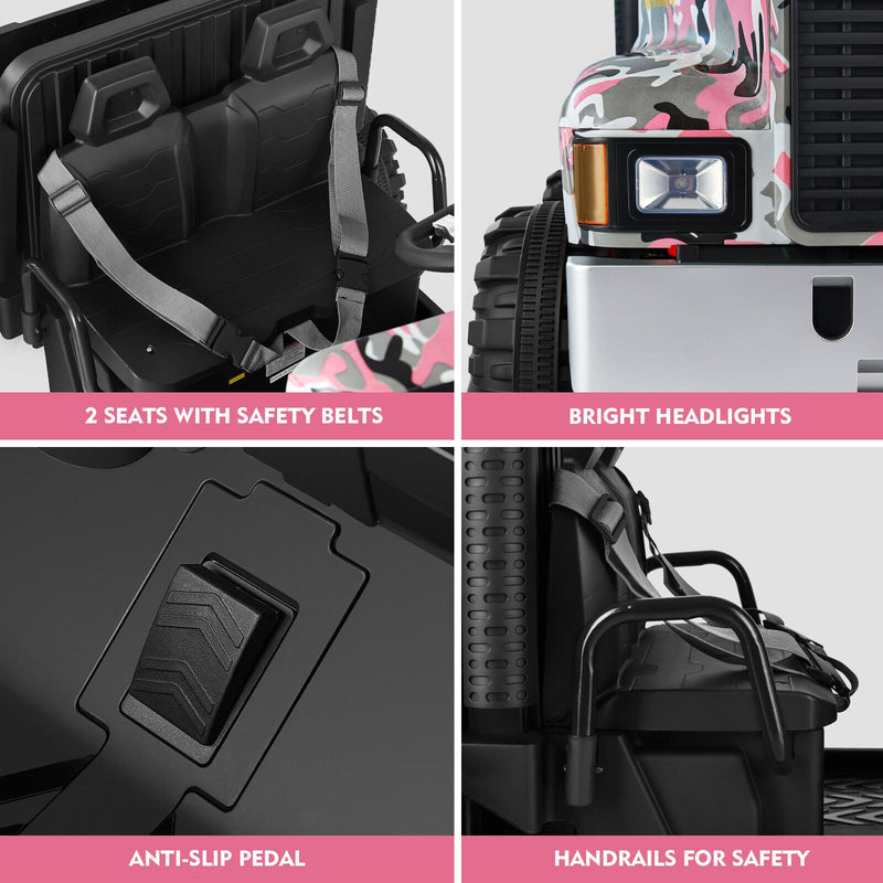 New Pink Camo 24V Battery Kids Ride On Truck with Trailer and Remote Control