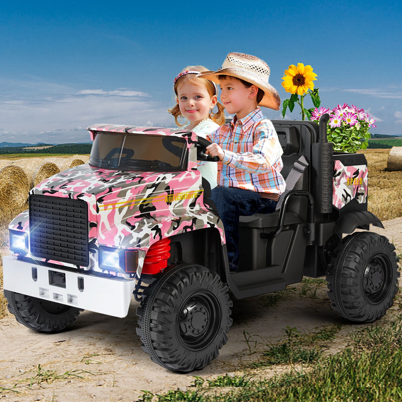 24V Battery-Powered Kids Ride On Truck with 3 Speeds and Remote Control - Camo Pink