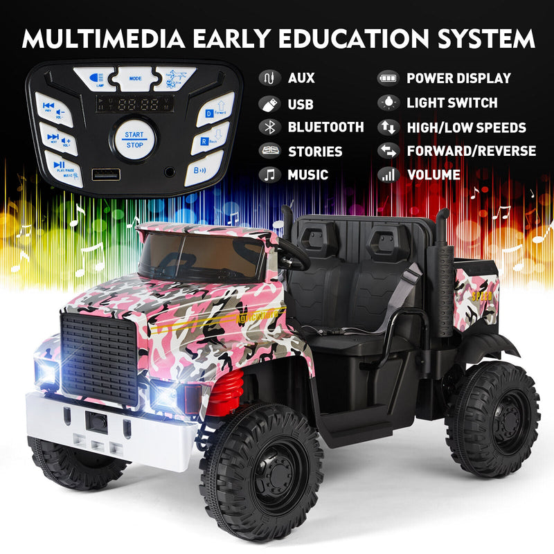 24V Battery-Powered Kids Ride On Truck with 3 Speeds and Remote Control - Camo Pink
