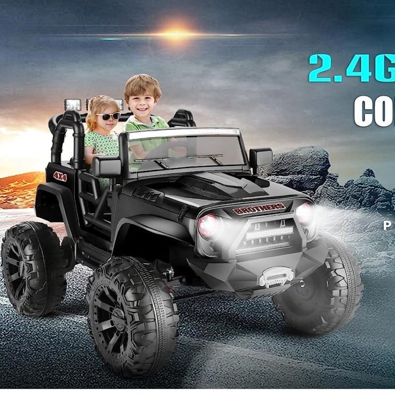 Electric 2-Seater Kids Ride-On Truck with LED Lights and 400W Motor - 24V Jeep Car