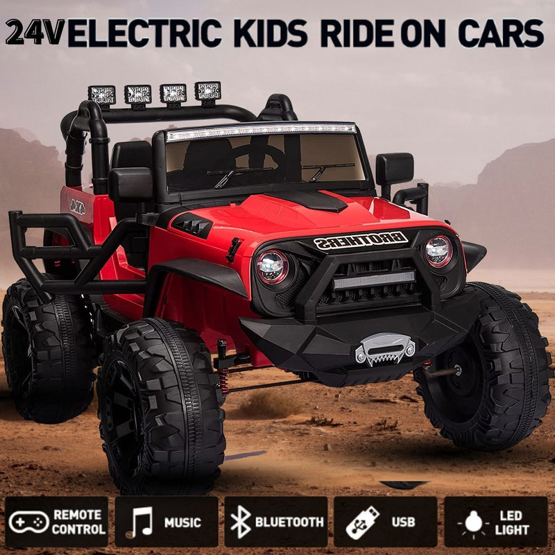 Electric 2-Seater Kids Ride-On Truck with LED Lights and 400W Motor - 24V Jeep Car