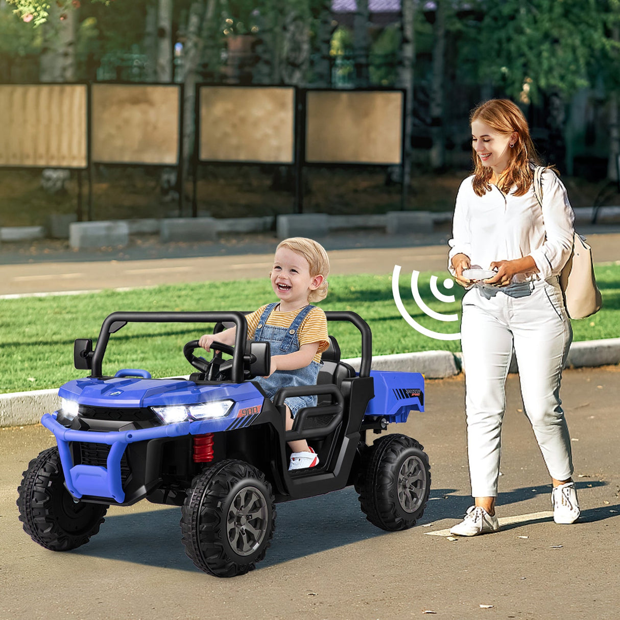 Electric 2 Seater UTV Dump Truck with Remote Control and Functional Dump Bed
