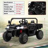 Electric 2 Seater UTV Dump Truck with Remote Control, Dump Bed, and Shovel - Black