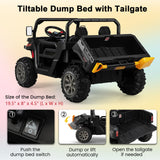 Electric 2 Seater UTV Dump Truck with Remote Control, Dump Bed, and Shovel - Black
