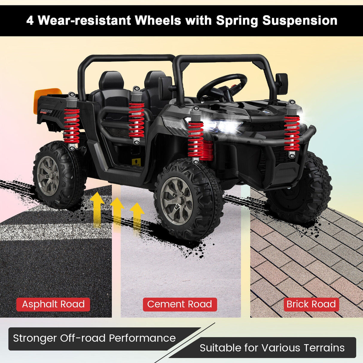 Electric 2 Seater UTV Dump Truck with Remote Control, Dump Bed, and Shovel - Black