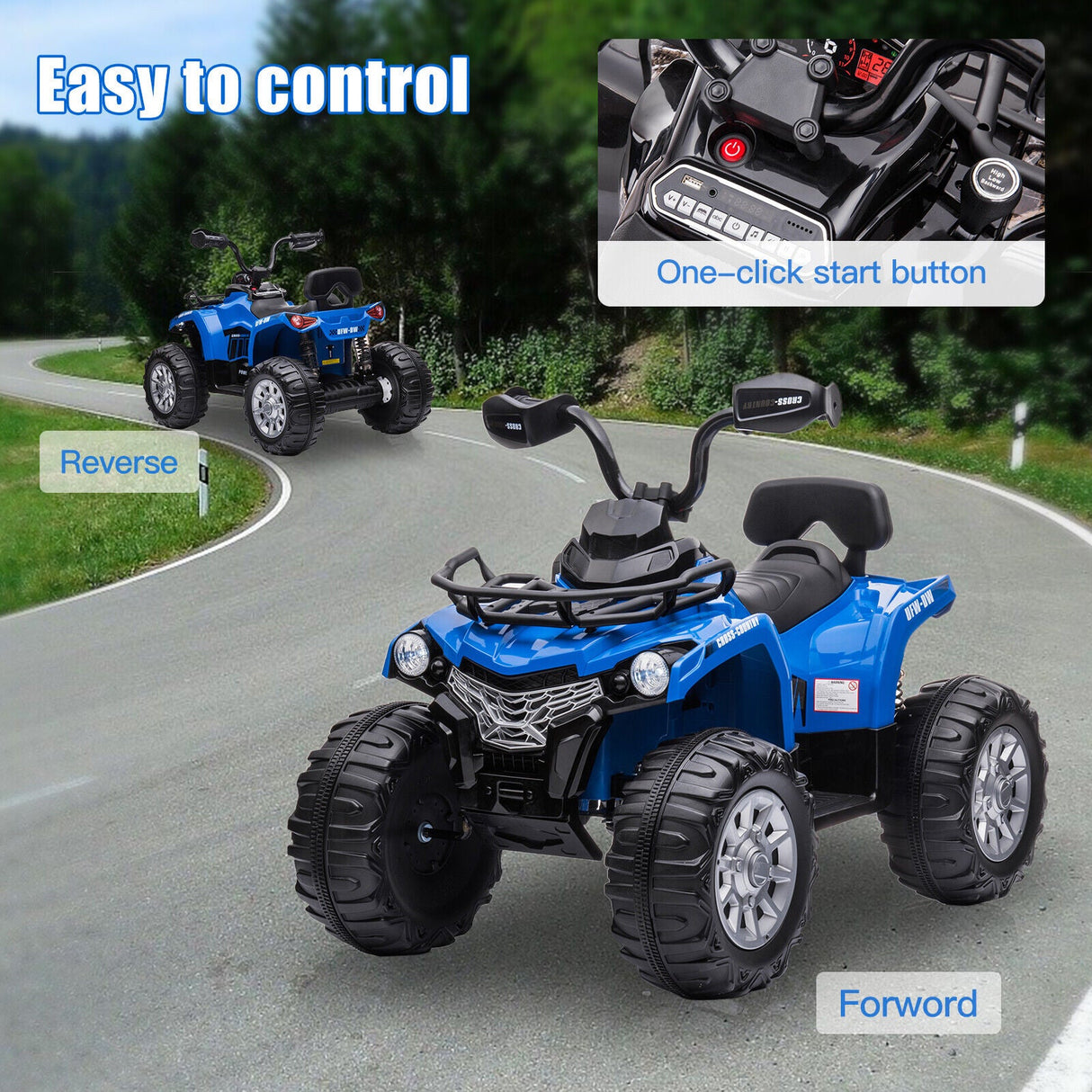 Electric 2-Speed Kids ATV Quad Car with Music and Headlights - 12V