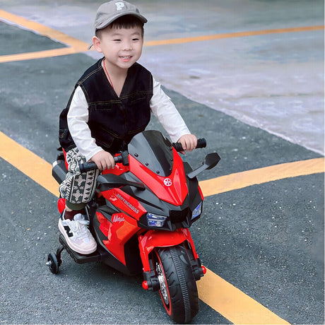 Electric 2-Wheel Kids Motorbike with Music and LED Lights - 12V Battery Powered