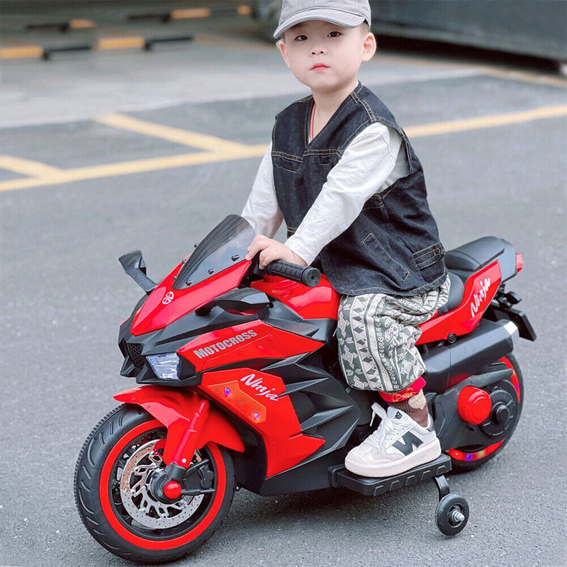 Electric 2-Wheel Kids Motorbike with Music and LED Lights - 12V Battery Powered