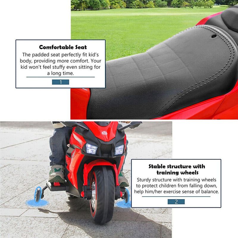 Electric 2-Wheel Kids Motorbike with Music and LED Lights - 12V Battery Powered