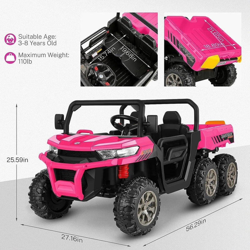 Electric 24V Battery-Powered 2-Seat Dump Truck Ride-On Toy for Kids with 6 Wheels - Perfect Gift!