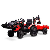 Electric 24V Ride-On Excavator Bulldozer with Trailer for Kids - Remote Control Included