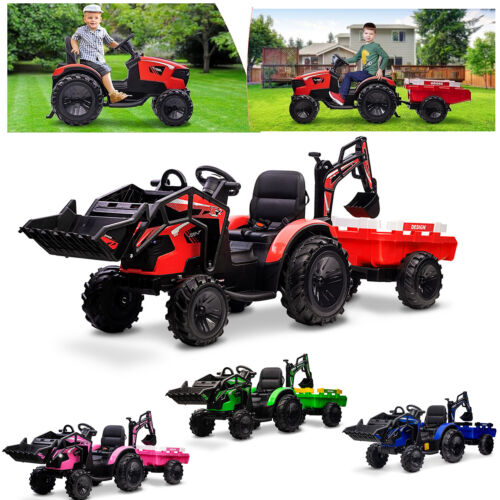 Electric 24V Tractor with Remote Control and Detachable Trailer - Perfect for Kids' Excavator Adventures!