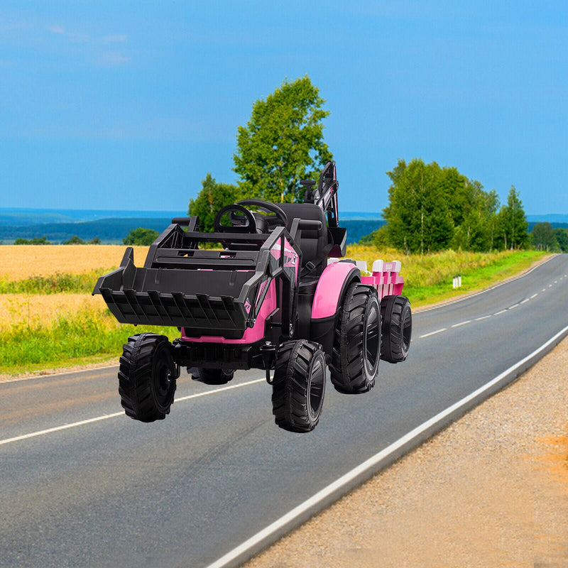 Electric 24V Tractor with Remote Control and Detachable Trailer - Perfect for Kids' Excavator Adventures!