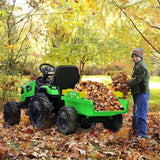 Electric 24V Tractor with Trailer and LED Music - 3-in-1 Kid Ride On Excavator Bulldozer