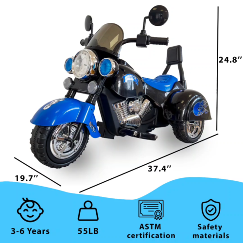 12V Electric Kids Dirt Bike with Training Wheels - Blue Motorbike for Young Riders