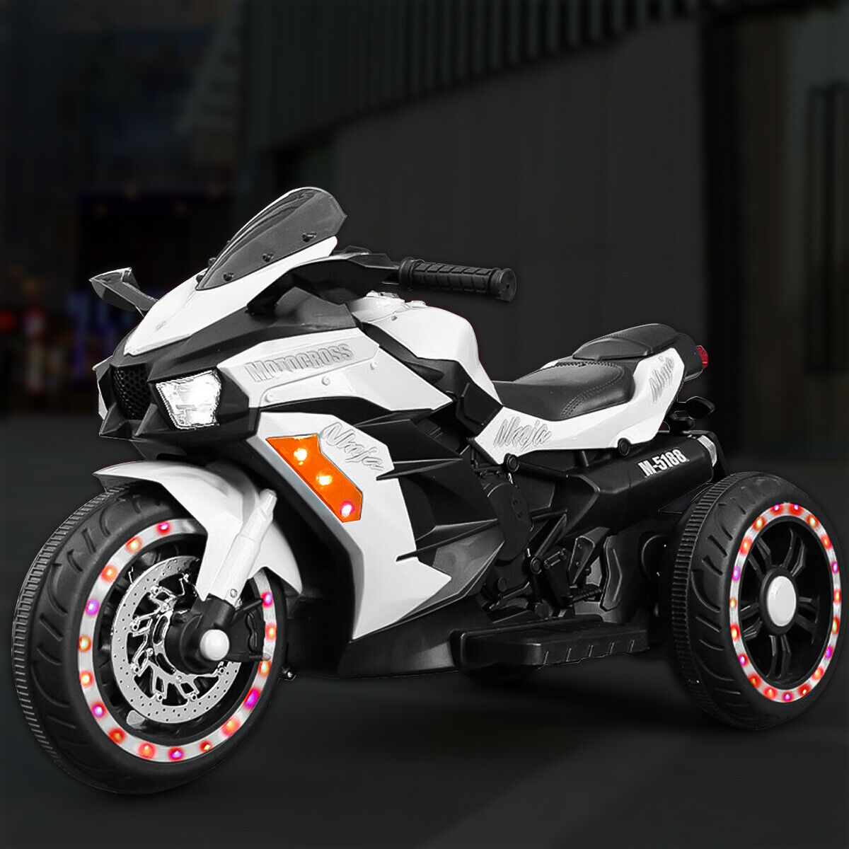 Electric 3-Wheel Kids Motorcycle with Rechargeable Battery - White