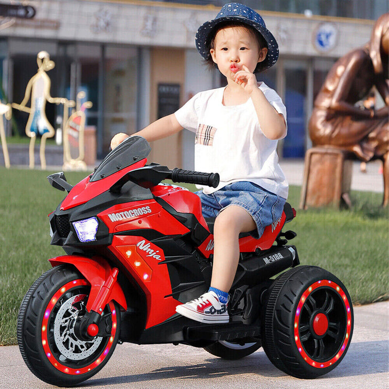 Electric 3 Wheel Motorbike for Kids with Music and LED Lights - 12V Battery Powered