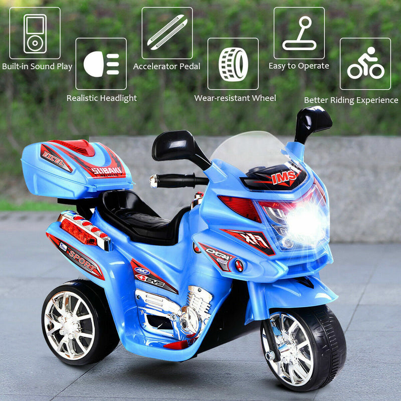 Electric 3-Wheel Motorcycle for Kids - 6V Battery Powered Ride-On Bike