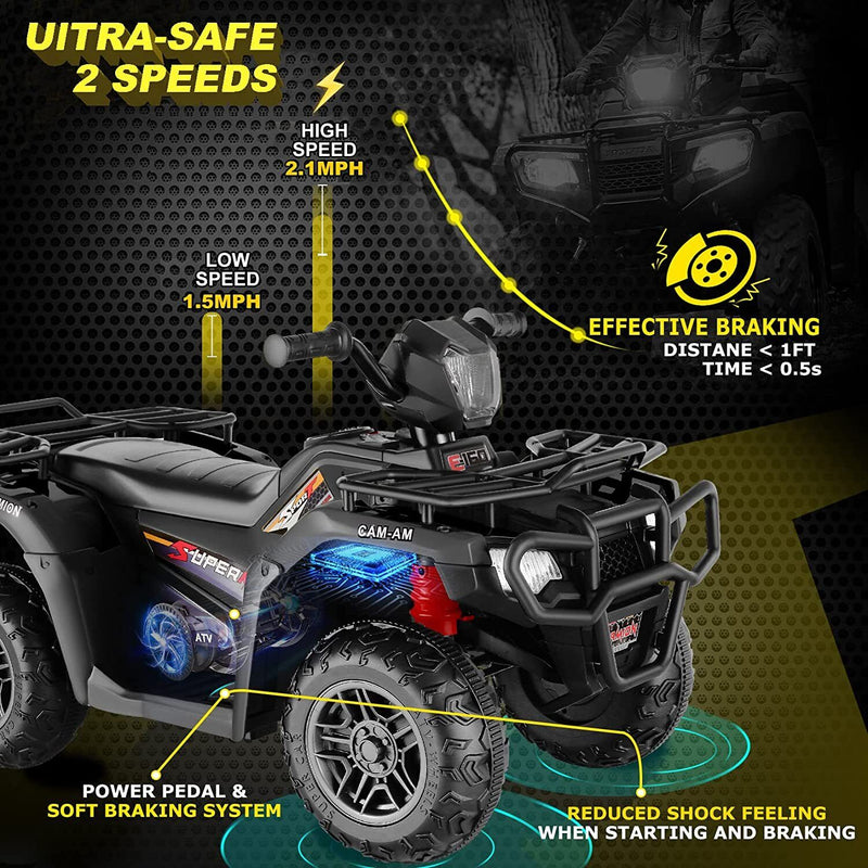 Electric ATV Quad Ride-On Car for Kids with LED Lights and USB/AUX Port