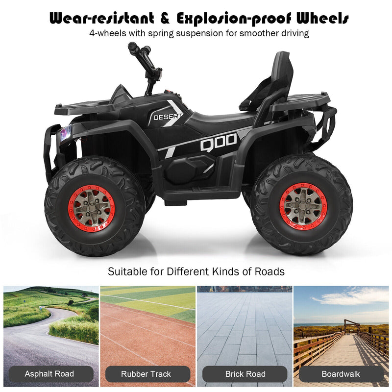 Electric 4-Wheeler ATV Quad for Kids with 2 Speeds, MP3 Player, and LED Lights - Black