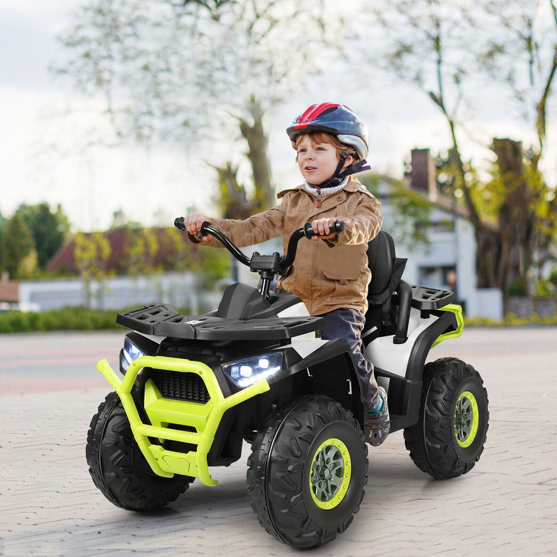Electric 4-Wheeler ATV Quad for Kids with 2 Speeds, MP3 Player, and LED Lights - White