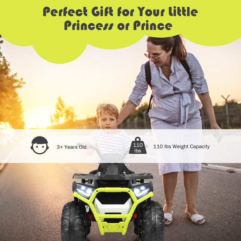 Electric 4-Wheeler ATV Quad for Kids with 2 Speeds, MP3 Player, and LED Lights - White