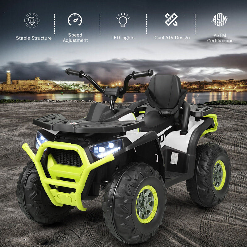 Electric 4-Wheeler ATV Quad for Kids with 2 Speeds, MP3 Player, and LED Lights - White