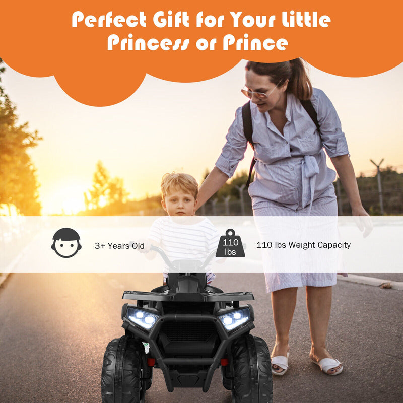 Electric 4-Wheeler ATV Quad for Kids with 2 Speeds, Music, and Lights - Black