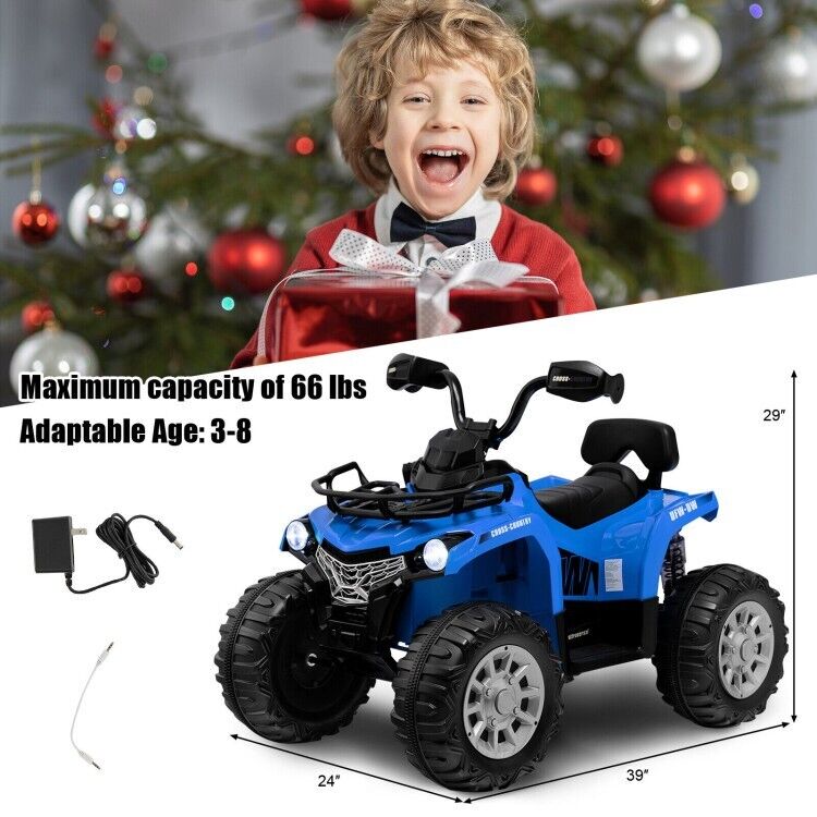 Electric 4-Wheeler ATV Quad for Kids with LED Lights, USB and MP3 Player - Perfect Gift for Boys and Girls (12V)