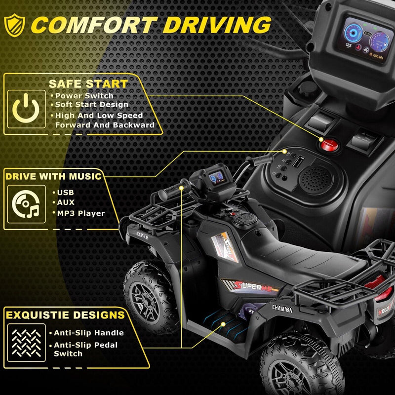 Electric 4-Wheeler ATV Quad for Kids with LED Lights, USB and MP3 Player - Suitable for Boys and Girls Aged 07