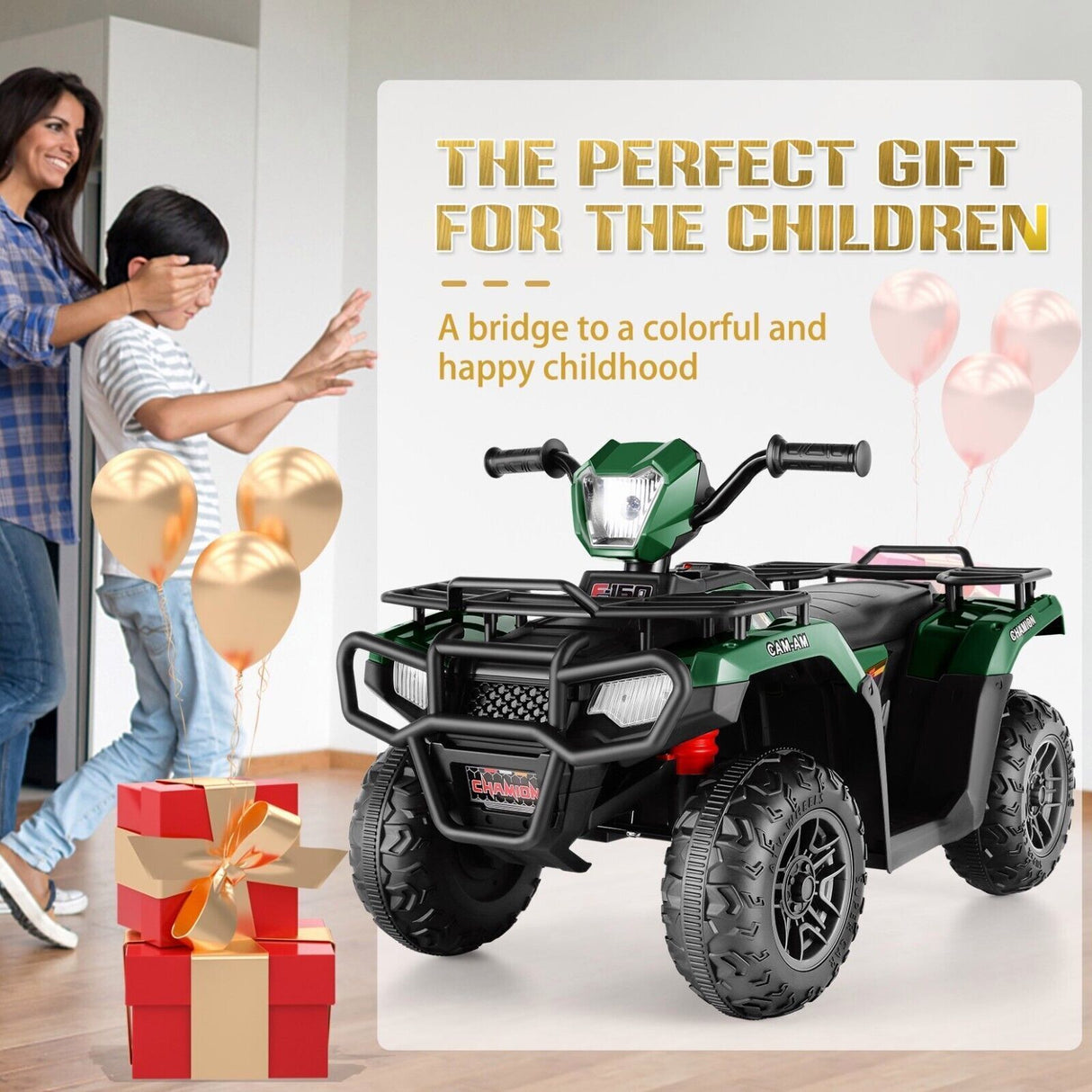 Electric 4-Wheeler ATV Quad for Kids with LED Lights, USB and MP3 Player - Suitable for Boys and Girls Aged 07