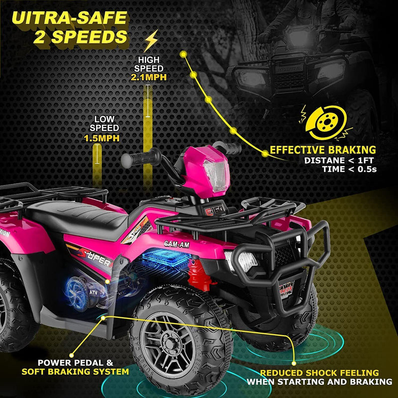 Electric 4-Wheeler ATV Quad for Kids with LED Lights, USB and MP3 Player - Suitable for Girls and Boys Aged 3+