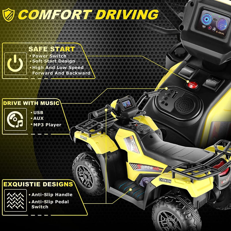 Electric 4-Wheeler ATV Quad for Kids with LED Lights, USB and MP3 Player - Suitable for Girls and Boys Aged 3+