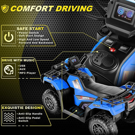 Electric 4-Wheeler ATV Quad for Kids with LED Lights, USB and MP3 Player - Suitable for Girls and Boys Aged 3-7 Years