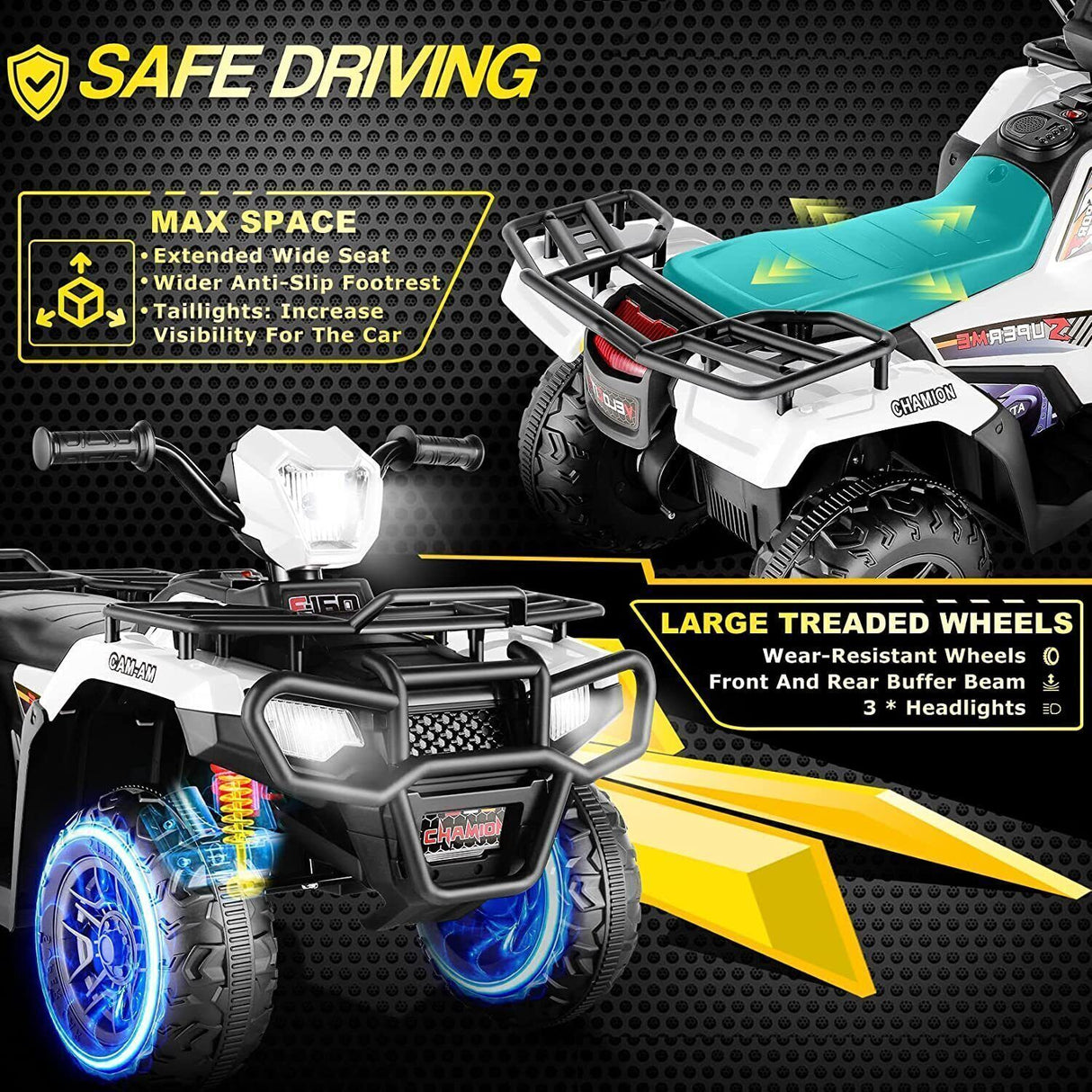 Electric 4-Wheeler ATV Quad for Kids with LED Lights, USB and MP3 Player - Suitable for Girls and Boys Aged 3-7 Years