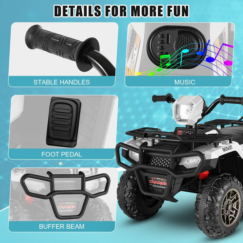 Electric 4-Wheeler ATV Quad for Kids with LED Lights, USB and MP3 Player - Suitable for Girls and Boys Aged 3-8 Years