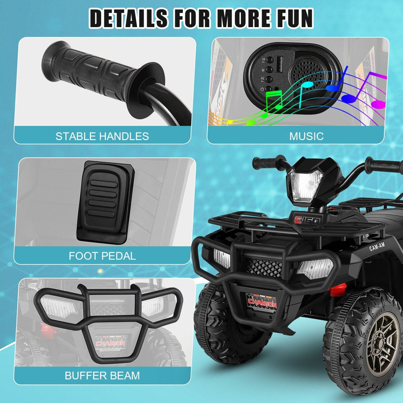 Electric 4-Wheeler ATV Quad Ride-On Car for Kids with LED Lights and MP3 Player - Perfect Gift for Boys and Girls (12V)