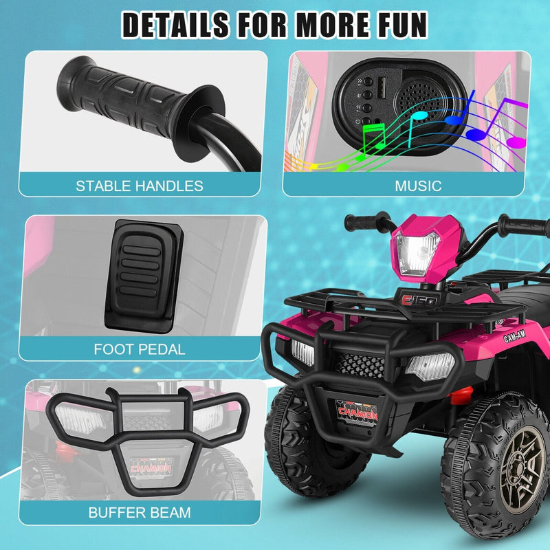 Electric 4-Wheeler ATV Quad Ride-On Car for Kids with LED Lights and MP3 Player - Perfect Gift for Boys and Girls (12V)