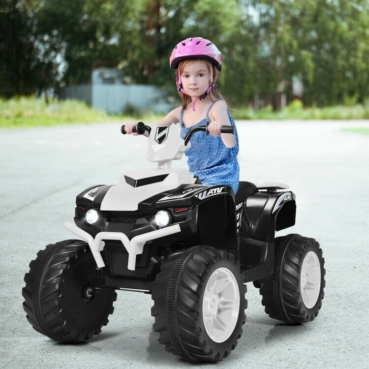 Electric 4-Wheeler ATV Quad Ride On Car for Kids with LED Lights and Music - White
