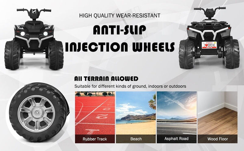 Electric 4-Wheeler ATV Quad Ride On Car for Kids with LED Lights and Music - White