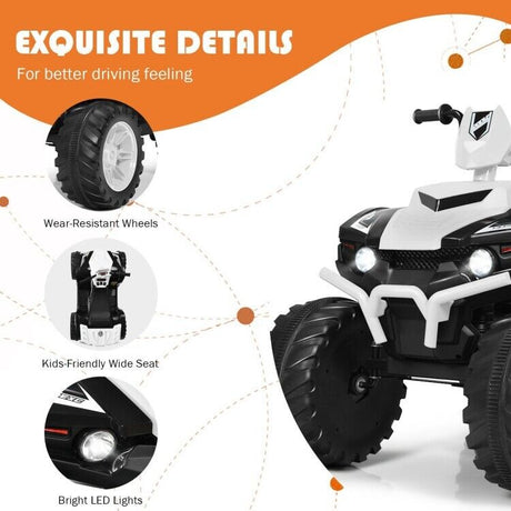 Electric 4-Wheeler ATV Quad Ride On Car for Kids with LED Lights and Music - White