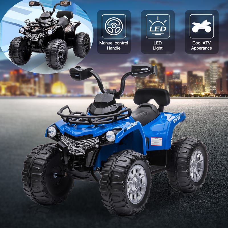 Electric 4-Wheeler ATV Quad Ride On Car for Kids with LED Lights, Music, and USB