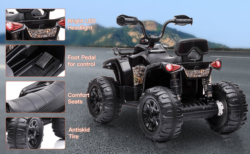 12V Electric Ride-On ATV Quad for Kids with LED Lights, Music, and USB