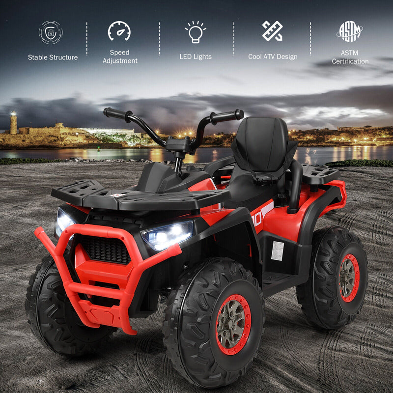 Electric 4-Wheeler ATV Quad Ride On Car for Kids with LED Lights - Red, 12V