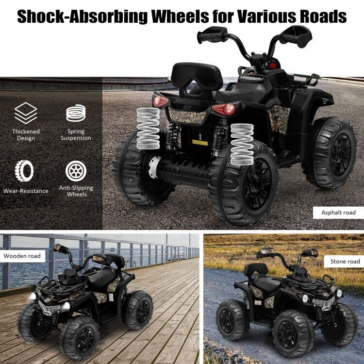 Electric 4-Wheeler ATV Ride-On Toy for Kids with MP3 and Headlights - Black
