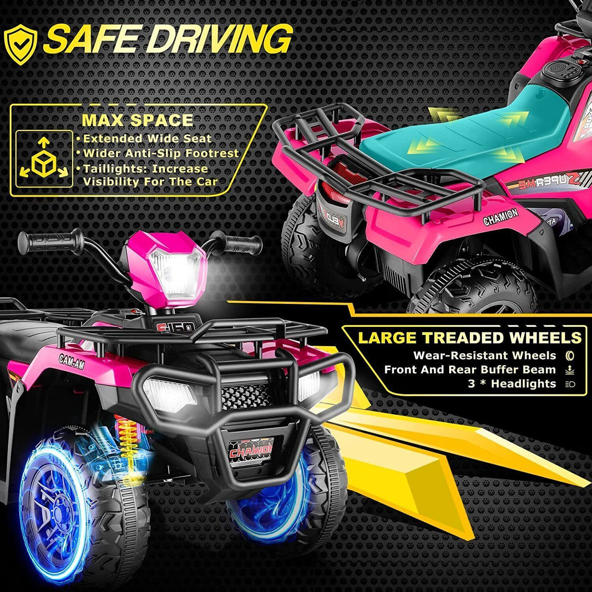Electric 4-Wheeler Quad Car for Kids with MP3 & USB - 12V Battery Powered