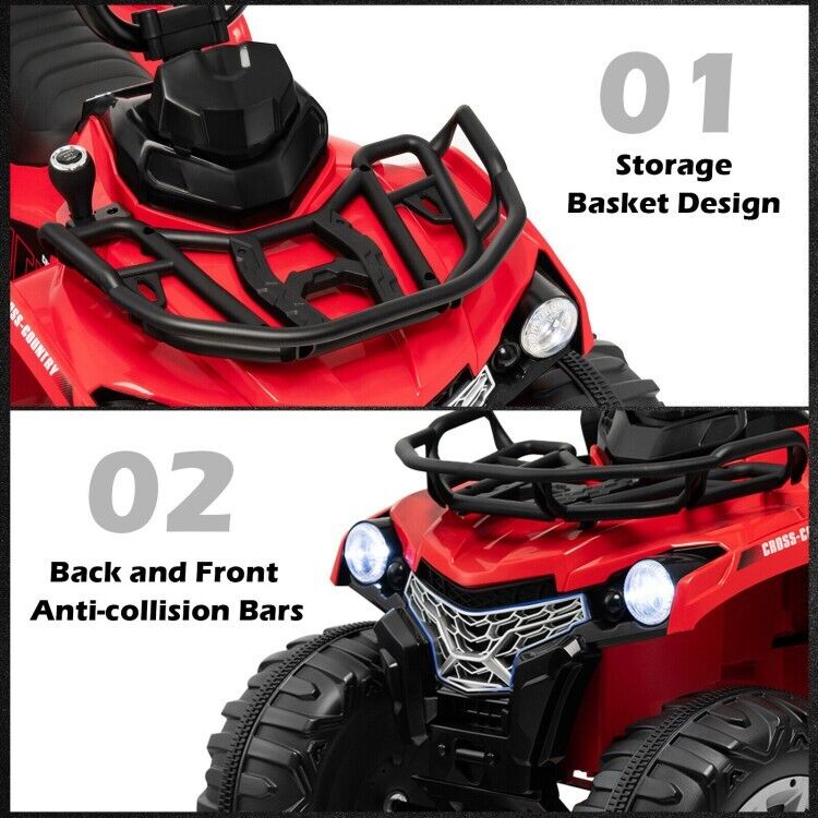 Electric 4-Wheeler Quad Car for Kids with MP3 and Headlights - Red
