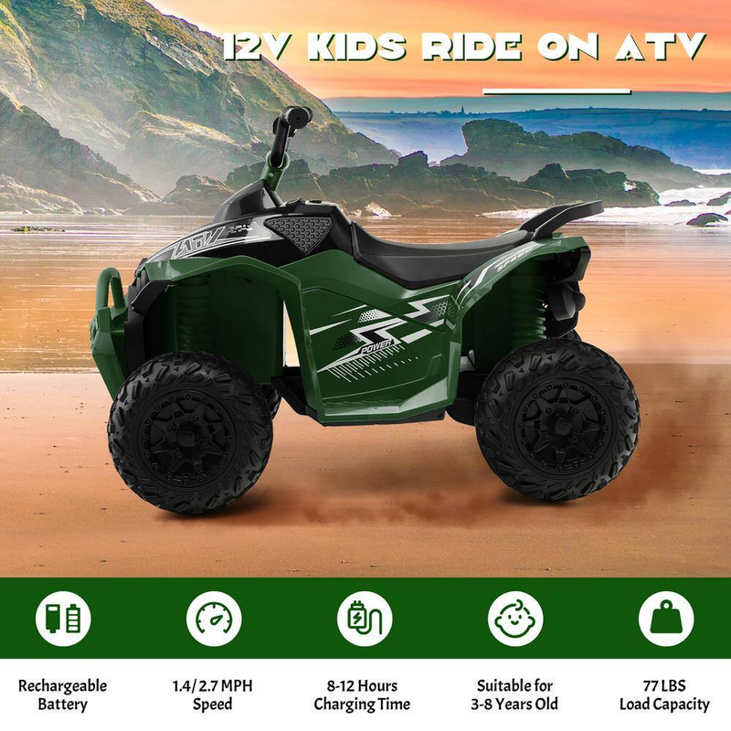 Electric 4 Wheeler Quad Car for Kids with MP3 Player and Lights - 12V Battery Powered ATV Ride-On